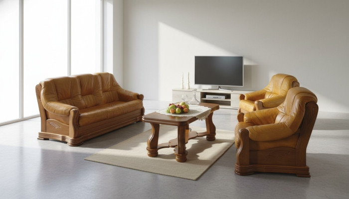 Woonkamer lederen houten meubelset 3+2+1 bank bank bekleding zitplaats