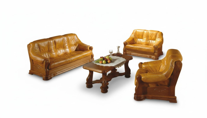 Woonkamer lederen houten meubelset 3+2+1 bank bank bekleding zitplaats