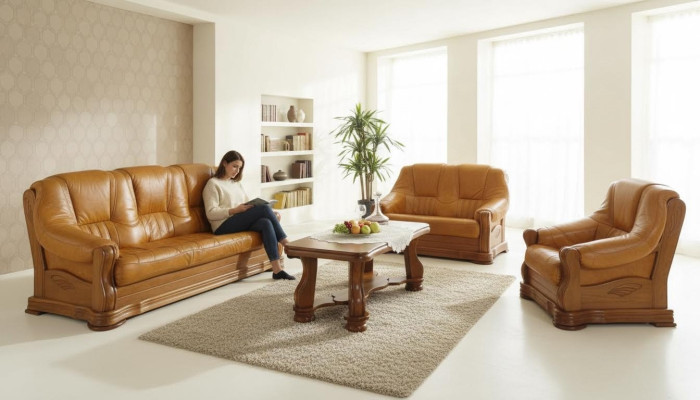 Woonkamer leren bankstel set 3+1 zitsbank bank bank zetel