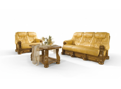 Landhuis leren bankstel, gestoffeerde set houten frame 3+1+1 bankstel bank