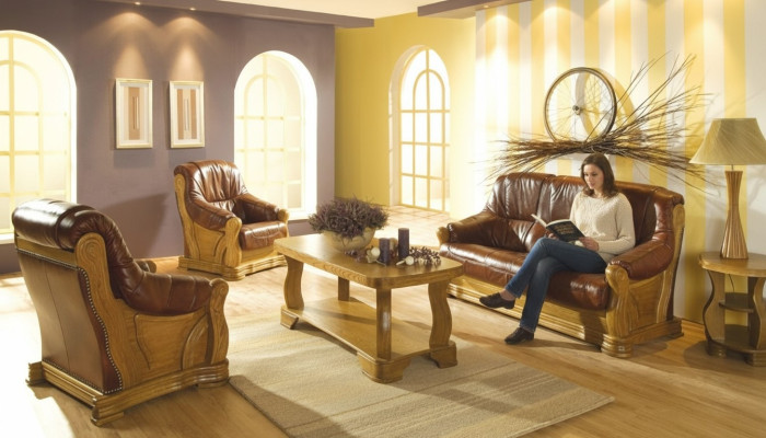 Antieke stijl leren bank bankstel 3+1+1 zits Italiaans leer bekleding