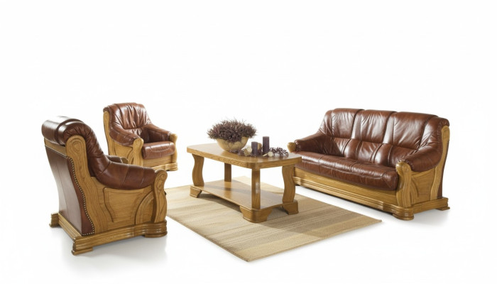 Antieke stijl leren bank bankstel 3+1+1 zits Italiaans leer bekleding
