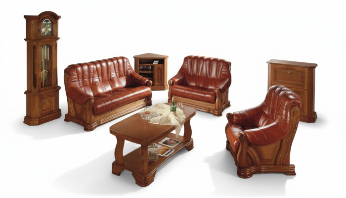 Woonkamer bankstel Bank Bekleding Zitbank Leer Hout 3+2+1 Set Woonkamerbank Bekleding Zitbank van Leer Hout 3+2+1 Set