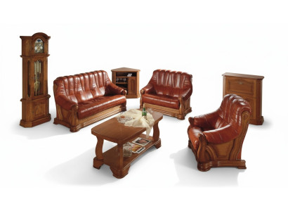 Woonkamer bankstel Bank Bekleding Zitbank Leer Hout 3+2+1 Set Woonkamerbank Bekleding Zitbank van Leer Hout 3+2+1 Set