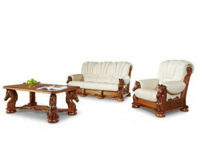 Klassieke bankstel bankstel bekledingsset bankstel leer hout 3+2+2 set