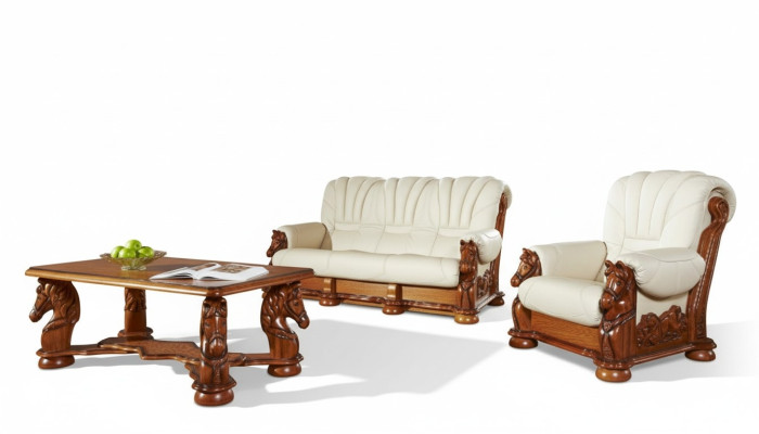 Woonkamer bankstel bank bekleding zitbank lederen hout 3+2 set  Woonkamerbank stoffering zitbank leder hout 3+2 set