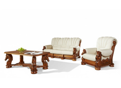 Woonkamer bankstel bank bekleding zitbank lederen hout 3+2 set  Woonkamerbank stoffering zitbank leder hout 3+2 set