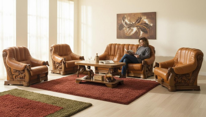 Woonkamer bankstel bank bekleding zetel decoratie bank leer hout 3+2+1 set  Woonkamer bankstel bank bekleding zetel decoratie bank leer hout 3+2+1 set