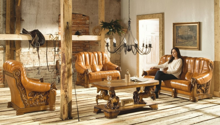 Antieke Stijl Leren Bank Bankstel 3+1 Zits Italiaans Leer Bekleding
