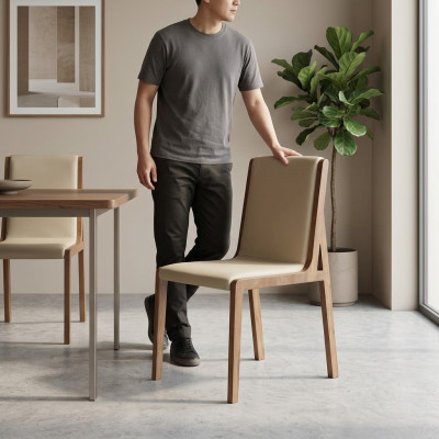 Ontwerp van gestoffeerde eetkamerstoelen voor keuken, lounge en woonkamermeubilair. Stoel, fauteuil, clubstoel.