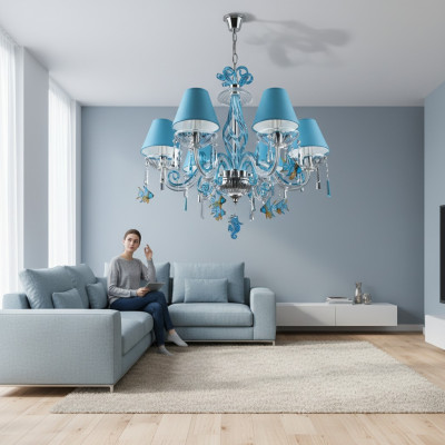 Bohemen Moderne kroonluchters Licht Plafondverlichting Kristallen kroonluchter Blauwe lamp