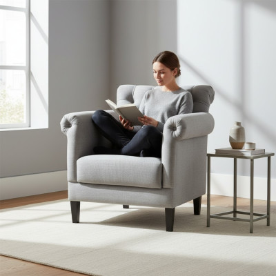 Fauteuil Club Lounge Designer Stoel Gestoffeerde Bankstoel 1-Zits Relax TV Grijs