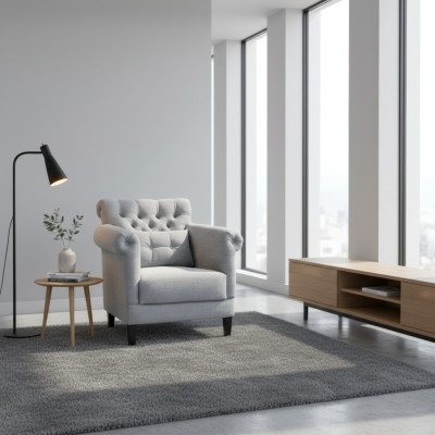 Fauteuil Club Lounge Designer Stoel Gestoffeerde Bankstoel 1-Zits Relax TV Grijs
