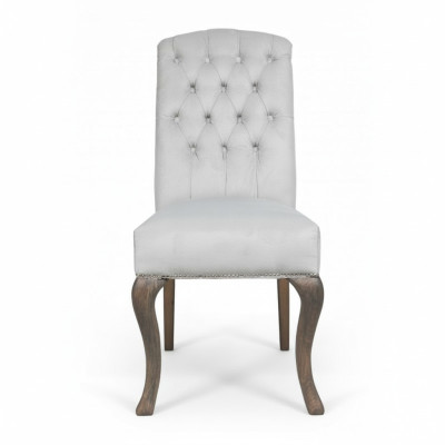 Grijze Chesterfield x6 fauteuils Ontwerper houten poten Luxe set van 6