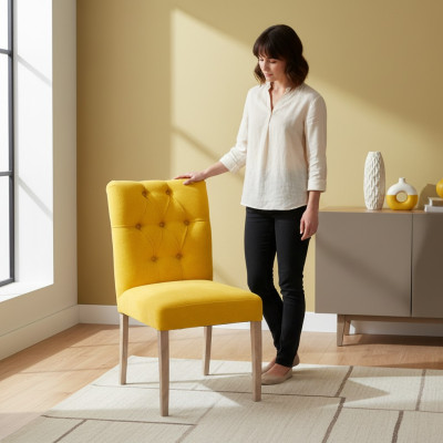 Ontwerper gele stoelen Chesterfield set van 2 stoelen