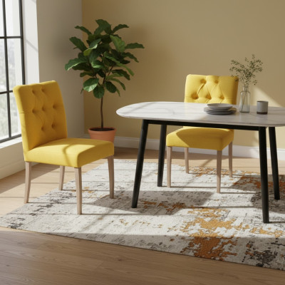 Ontwerper gele stoelen Chesterfield set van 2 stoelen