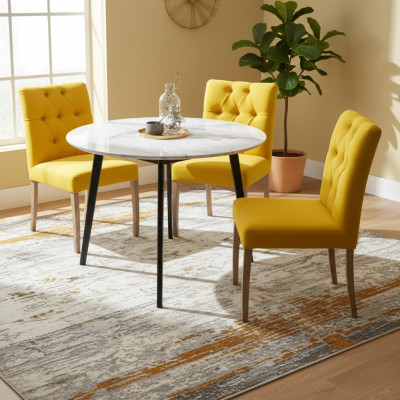 Geel Chesterfield Stoelset Exclusief x6 Gestoffeerde Stoelen Eetkamer Zitmeubels