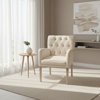 Moderne Witte Chesterfield Gestoffeerde Fauteuil Eenpersoonsfauteuils Textiel Eetkamerstoelen
