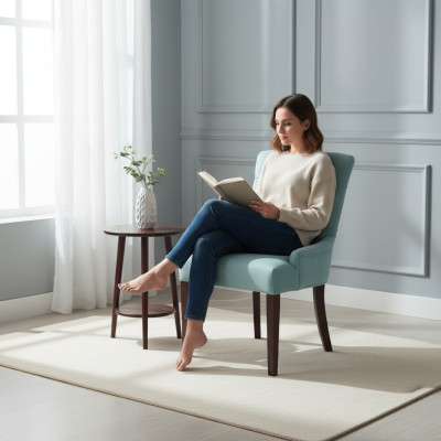 Lichtblauwe 4-delige fauteuilset Designer Chesterfield zitmeubels.