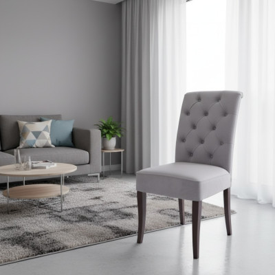 Exclusieve grijze Chesterfield stoel Luxe eendelige designer eetkamerstoelen