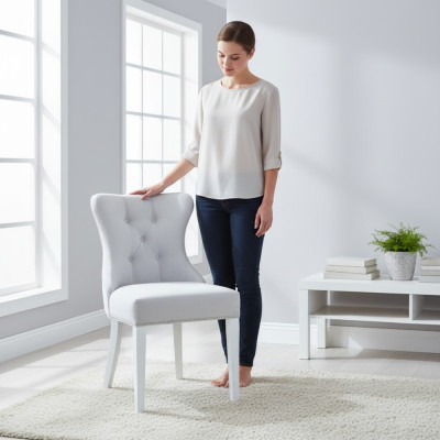 Ontwerper Grijze x2 Stoelen Chesterfield Hotelset Bekledingsgroep x2-delige Set.
