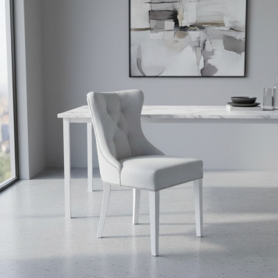 Ontwerper Grijze stoelen Chesterfield Design gestoffeerde stoelset van 4 stuks.