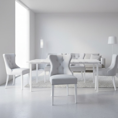 Grijze Chesterfield zithoek Moderne eetkamerstoelen Luxe zits.