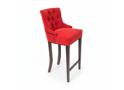 Rode Chesterfield barkruk, designer krukset van 4 gestoffeerde massief houten stoelen.