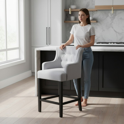Ontwerper x4 Grijze Chesterfield barkrukken Ontwerper stoelset Gestoffeerde fauteuils