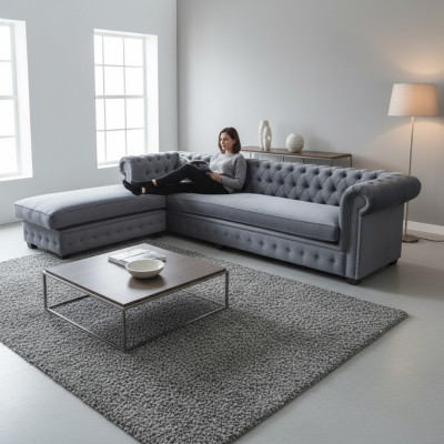 Samt hoekbank Chesterfield textiel stof hoekbank bank gestoffeerde bank hoeksalon.