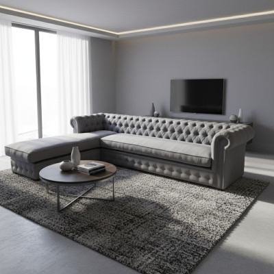Samt hoekbank Chesterfield textiel stof hoekbank bank gestoffeerde bank hoeksalon.