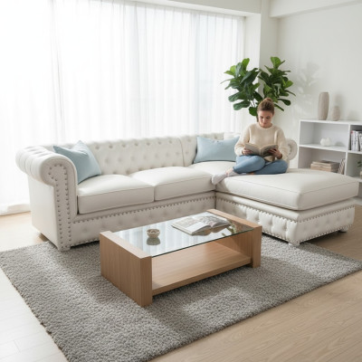 Zetel Velours Hoekbank Chesterfield Textiel Stof Hoekbank Bekleding Sofa Hoekcombinatie