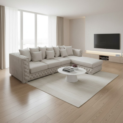 Chesterfield Design Bank Hoekbank Bekleed Zithoek Moderne Stof