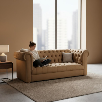 Driedelige bank gestoffeerd Chesterfield sofa ontwerp leren banken.