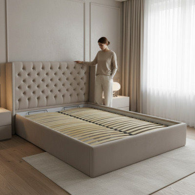 Chesterfield bed gestoffeerd dubbel hotelbed deco bedden slaapkamer 180x200cm.