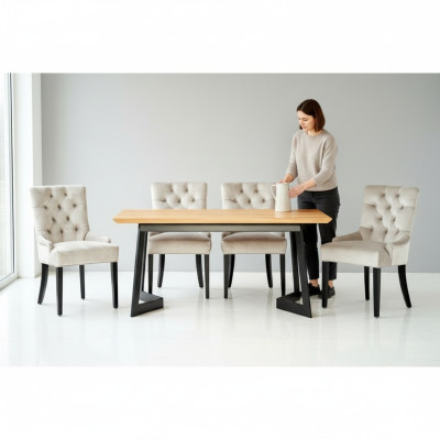 Ontwerp eetkamertafel + 4 Chesterfield-eetstoelen - Stoelgroep