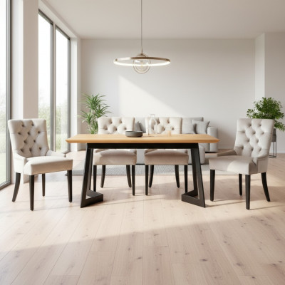 Ontwerp eetkamertafel + 4 Chesterfield-eetstoelen - Stoelgroep