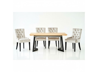 Ontwerp eetkamertafel + 4 Chesterfield-eetstoelen - Stoelgroep