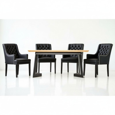 Ontwerper eetkamertafel met 4 Chesterfield fauteuils zitgroep stoelen.