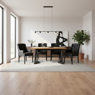 Moderne ovale eettafel Designer Zwarte Chesterfield stoelen 7-delig set