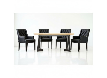 Moderne ovale eettafel Designer Zwarte Chesterfield stoelen 7-delig set