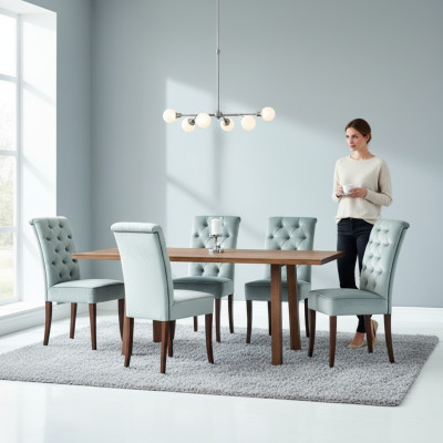Moderne Chesterfield eetkamerset Luxe eettafel x6 Chesterfield stoelen
