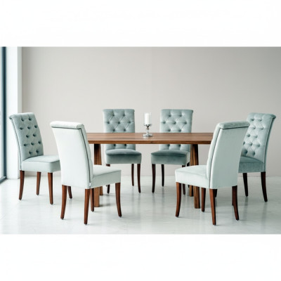 Moderne Chesterfield eetkamerset Luxe eettafel x6 Chesterfield stoelen