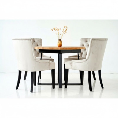 Eettafel + 4 Chesterfield stoelen houten zitting stoffering set