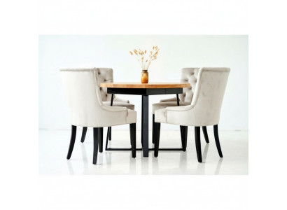 Eettafel + 4 Chesterfield stoelen houten zitting stoffering set