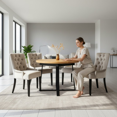 Ontwerp eetkamertafel + 6 Chesterfield leunstoelen Zitgroep Stoelen