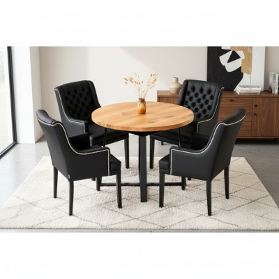 Eetkamerset Tafel + 4 Chesterfield Stoelen Stoel Hout Zitting Bekleding Set