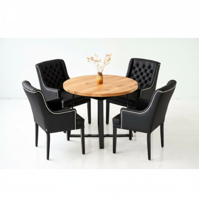 Eetkamerset Tafel + 4 Chesterfield Stoelen Stoel Hout Zitting Bekleding Set