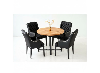 Eetkamerset Tafel + 4 Chesterfield Stoelen Stoel Hout Zitting Bekleding Set