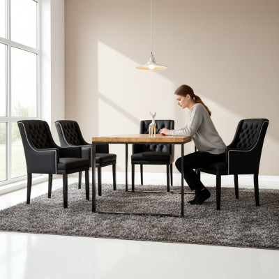 Eetkamertafel + 4 Chesterfield stoelen Luxe eetkamerset 5-delig set.